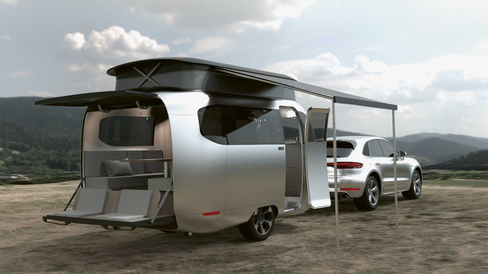 Futuriste : l’étude de caravane pour deux personnes « Airstream Studio F. A. Porsche Concept Travel Trailer ».