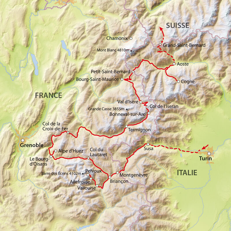 Les Parc national Le voyage dans la région frontalière des Alpes françaises et italiennes nous mène dans plusieurs parcs nationaux : le Parc national des Écrins, le Parc national de la Vanoise et le Parco Nazionale Gran Paradiso. Le Parc national des Écrins, créé en 1973, englobe une partie des Alpes du Dauphiné. Le cœur du parc national est constitué par le massif du Pelvoux, qui comprend le 4000 mètres des Alpes le plus au sud avec la Barre des Écrins. Le Parc national de la Vanoise a été le premier parc national français, créé en 1963 afin de protéger les paysages de haute montagne de l’intérieur du massif de la Vanoise et d’assurer la conservation du bouquetin des Alpes, menacé d’extinction, dont les derniers individus avaient survécu dans le parc national italien Gran Paradiso, limitrophe du parc de la Vanoise à sa frontière orientale. Le Parco Nazionale Gran Paradiso fut établi en 1922 comme premier parc national italien. Situé dans les régions du val d’Aoste et du Piémont, il s’étend sur une superficie majoritairement montagneuse de 70 318 hectares. Sa frontière occidentale est commune avec le parc national français de la Vanoise sur une longueur d’environ 14 km.