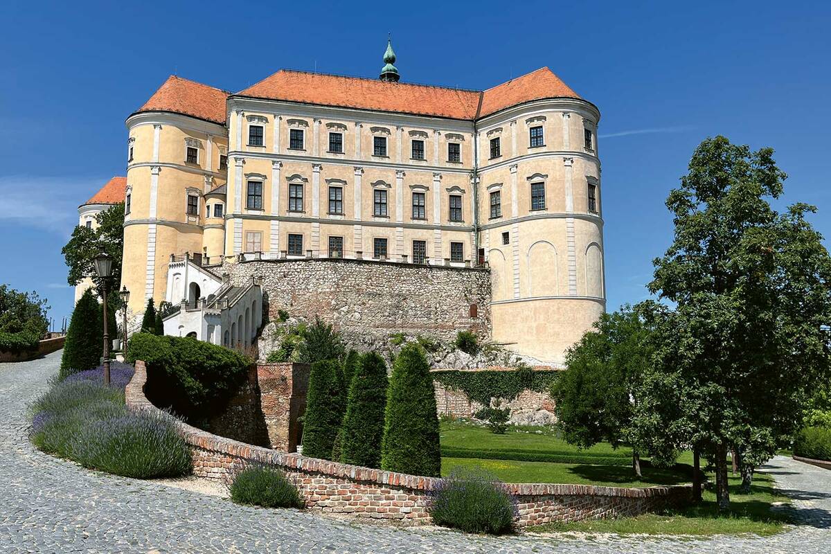 Schloss Mikulov liegt in der gleichnamigen Stadt Mikulov auf einem Felshügel in direkter Nähe des Stadtzentrums.