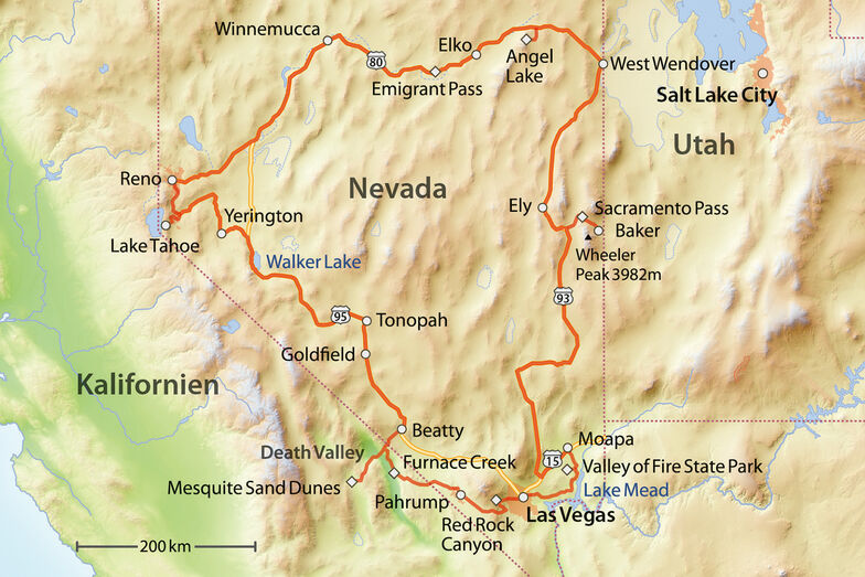 L'ensemble du Road-Trip du Nevada en un coup d'œil.