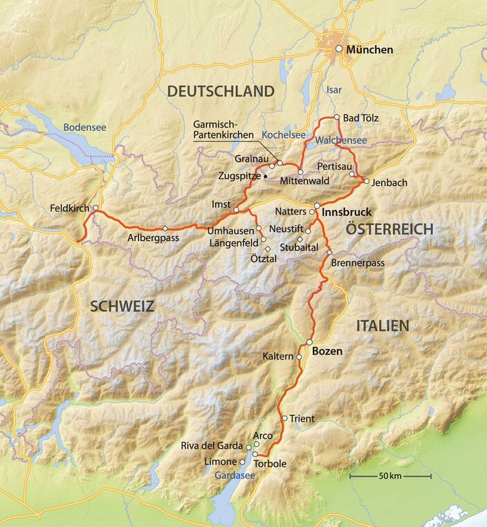 Wohnmobilreise: Alpen vorn Nord nach Süd