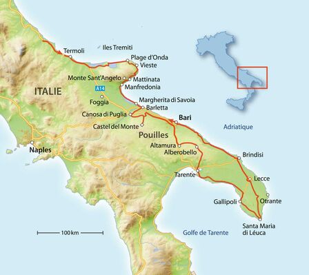 Route des Pouilles. La meilleure période pour voyager : d’avril à juin et de septembre à octobre. Il fait trop chaud en juillet et en août. De plus, tout est réservé et bondé au moment de Ferragosto et les campings sont très chers.