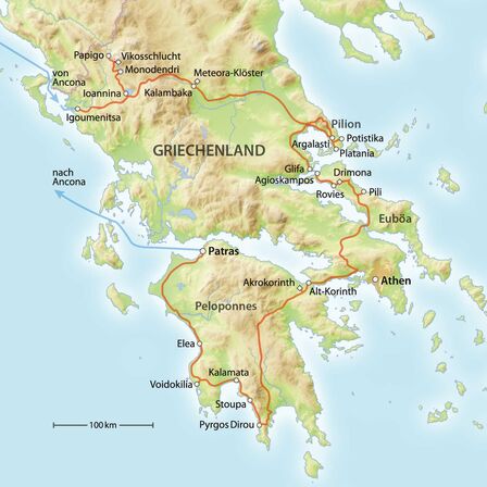 Reiseroute Griechenland.