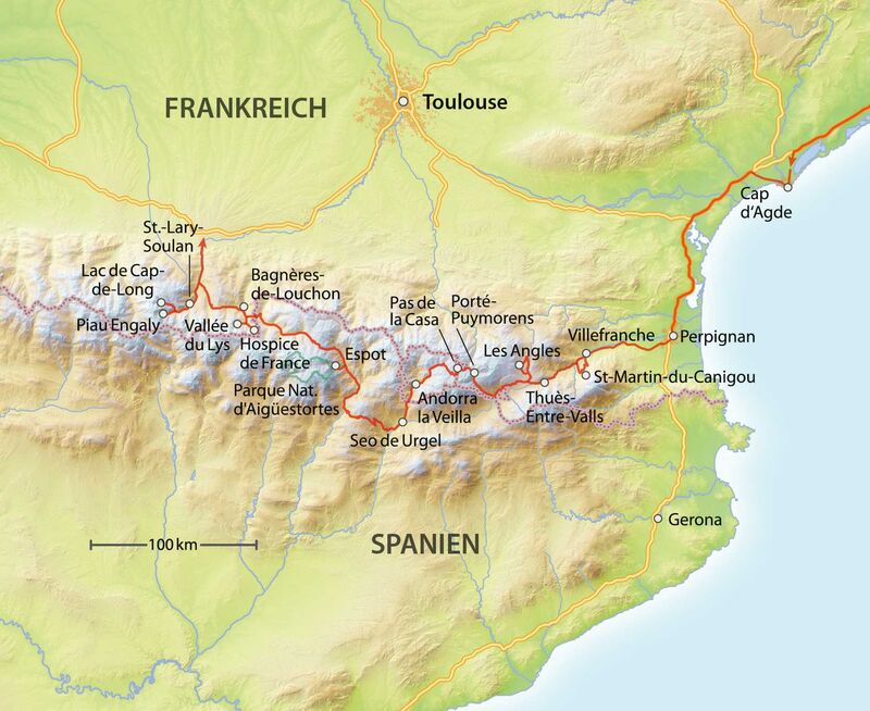 Reiseroute Spanien, östliche Pyrenäen.