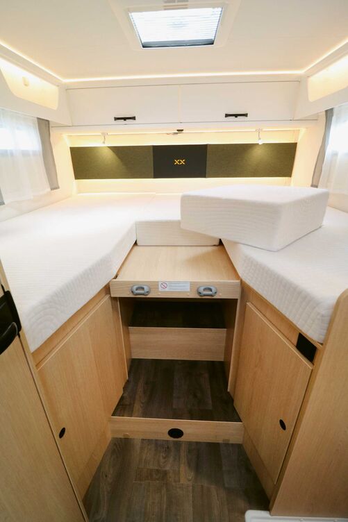 La chambre du T 68 XX Edition est dotée de matelas confortables et offre, grâce à son aménagement clair, une grande sensation d’espace.