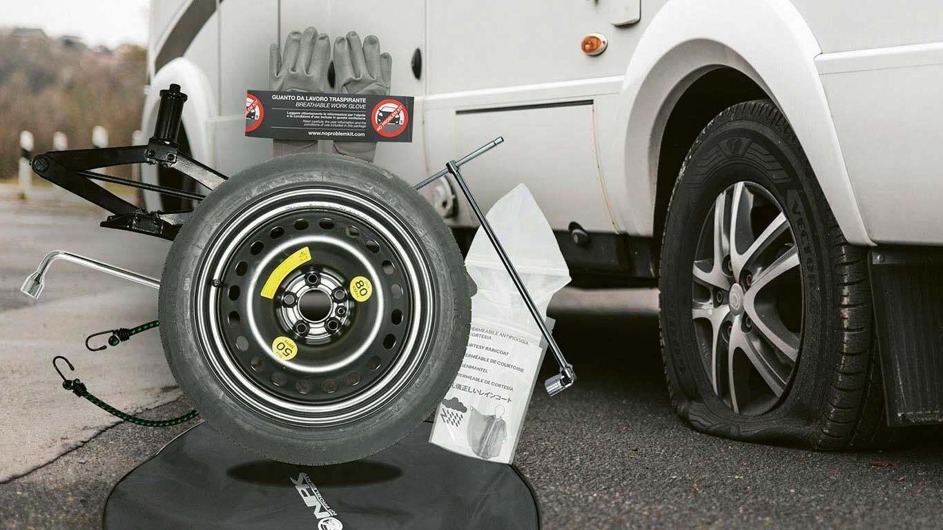Eine leichte Alternative zu einem sperrigen Ersatzrad: das Camper Notrad-Kit.