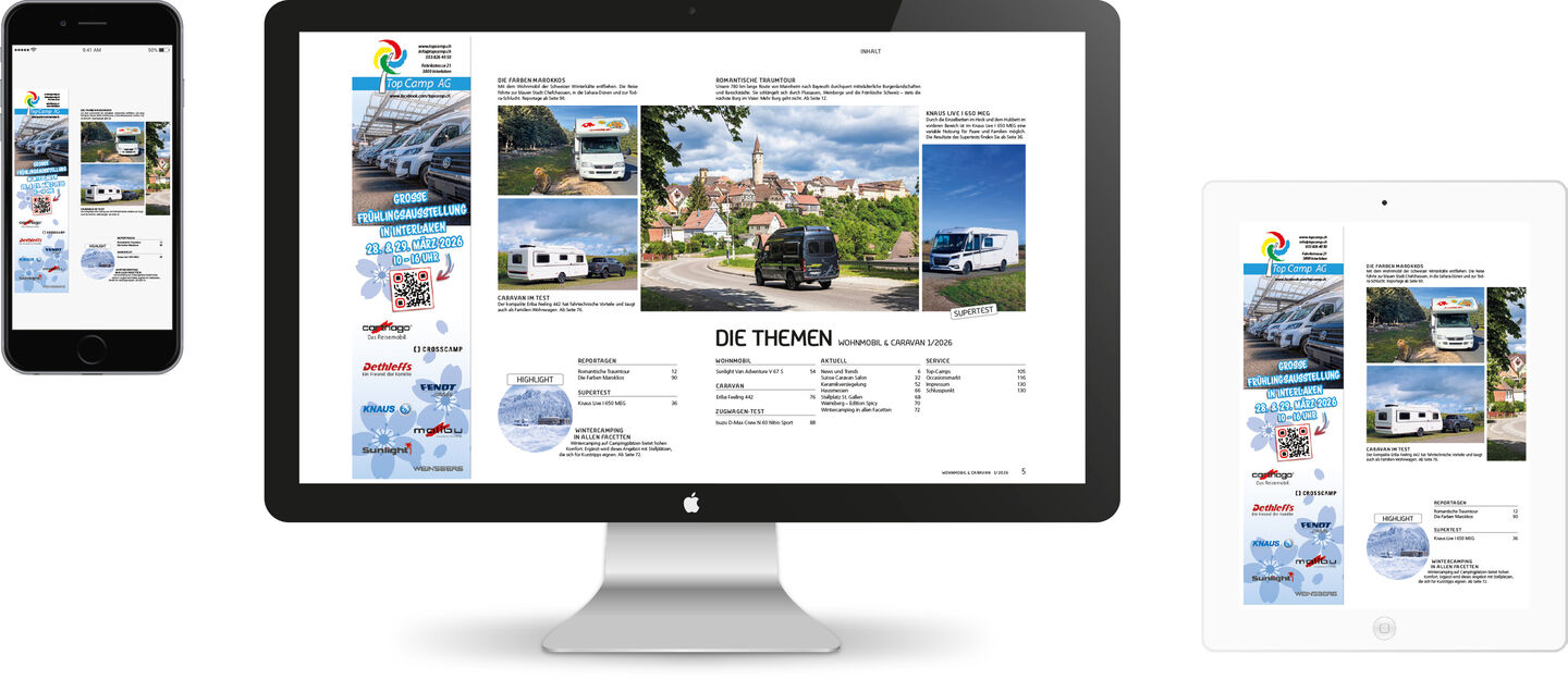 Lesen Sie Wohnmobil und Caravan digital auf dem Computer, Tablett oder Smartphone!